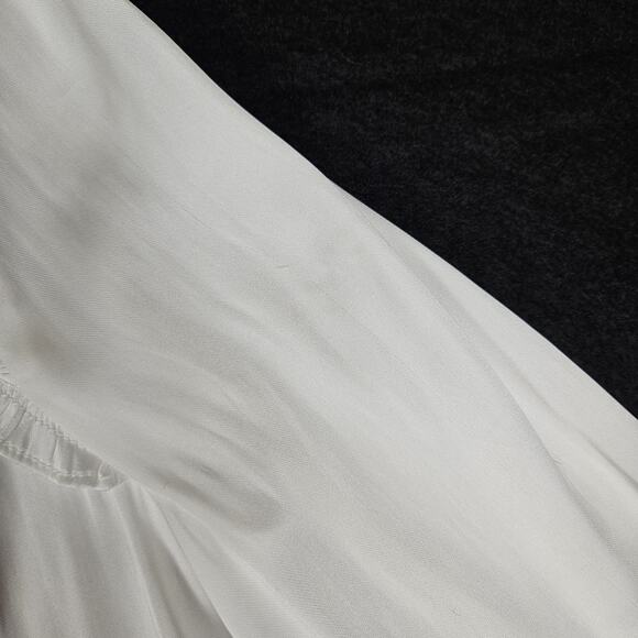 PAIGE Kaylynn Smocked Blouse Tassels City Chic Matte Satin Boho White Womens M - Picture 14 of 16